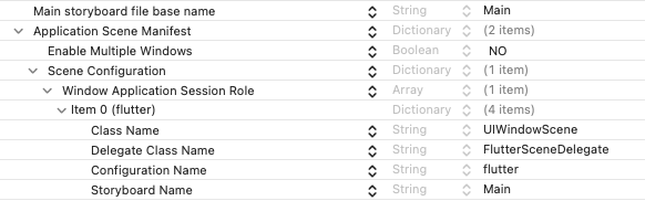 Xcode plist editor for UIApplicationSceneManifest