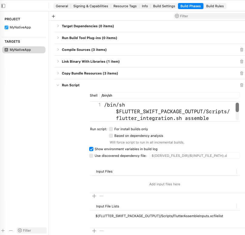 New Run Script Build Phase under Build Phases.